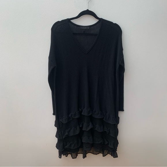 Twin-Set Dresses & Skirts - Twin-Set Simona Barbieri Size Small Dress Black Knit Wool Blend Ruffle Mini